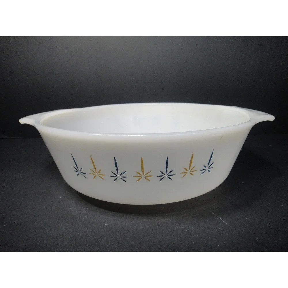 Vintage Fire-King Anchor Hocking 437 Candle Glow Atomic Starburst Casserole Dish